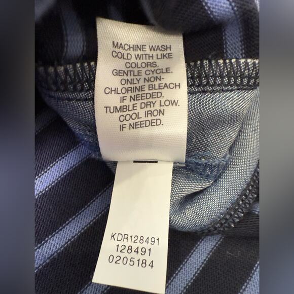 J. Jill 3/4 Sleeve Navy Striped Shift Dress Tencel Denim Shirt Tail Size Small - Picture 9 of 11